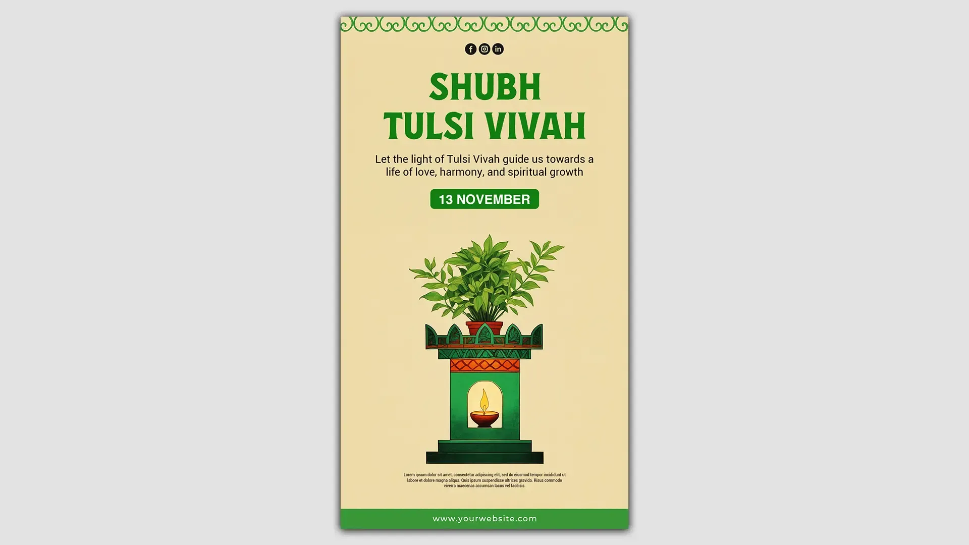 Tulsi Vivah Festival Instagram Story PSD with Traditional Tulsi and Diya Layout